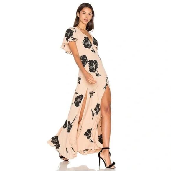 Nude/Black Floral Privacy Please Maxi Dress, Cocktails Parties Resort S - Picture 3 of 8